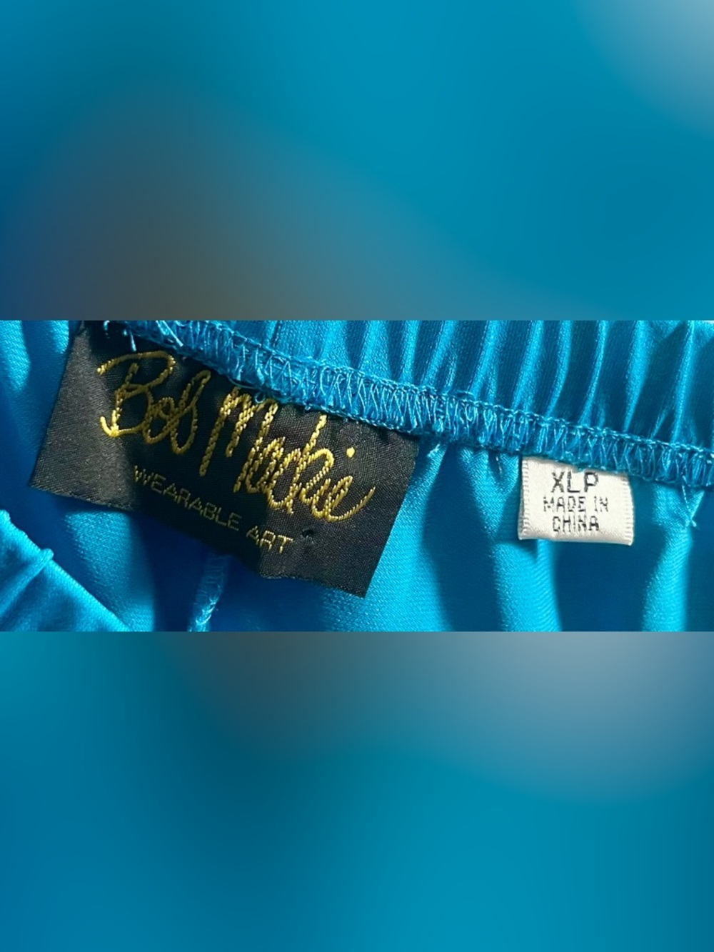 Bob Mackie Wearable Art Pants XLP Turquoise Blue Pull-On Wide Leg Stretch Petite - Picture 3 of 4